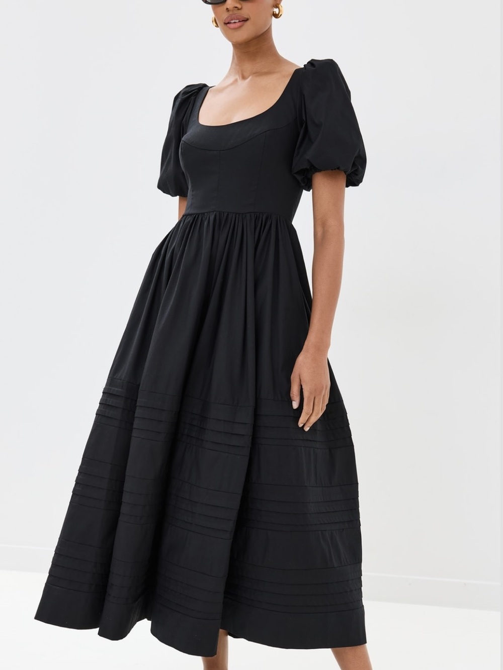Reformation Evelyn Black Puff Sleeve Scoop Neck Dress NEW
